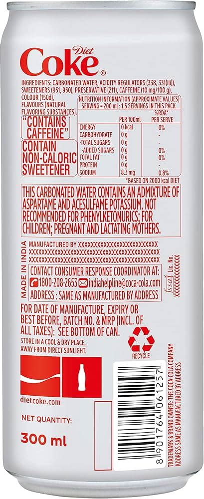 Diet Coke Nutrition Information Label Diet Coke Cola Soda Mini 10 Pk