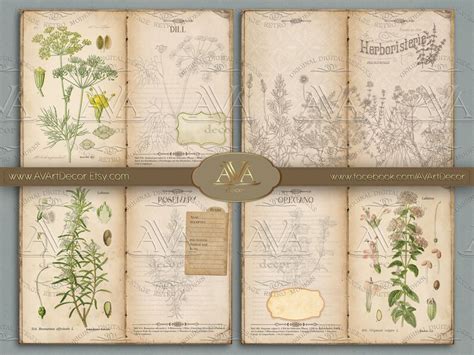 Herbs Journal Pages Printable Botanical Junk Journal Kit Etsy