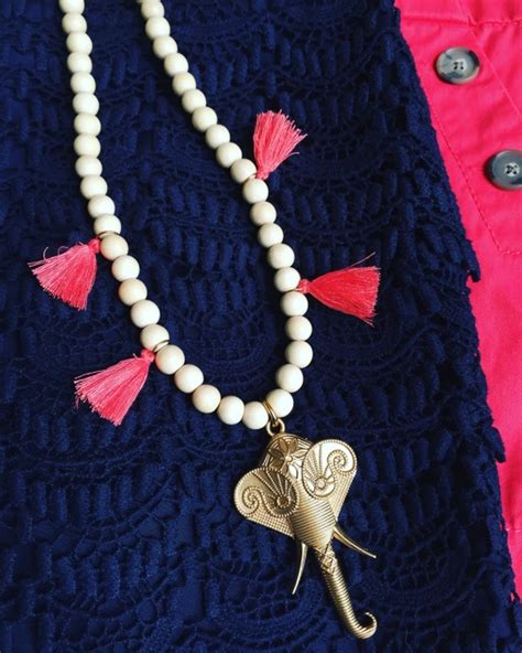 Coral Tassel Elephant Necklace Boho By Carolinatidebeads On Etsy