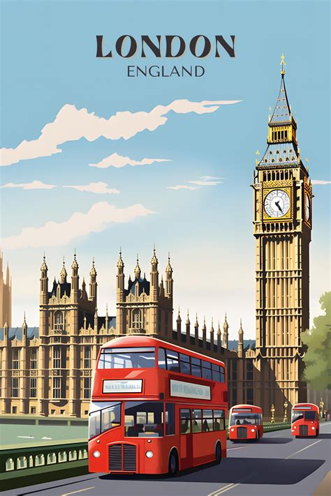 Retro Travel Wall Art London England Retro Travel Poster Travel
