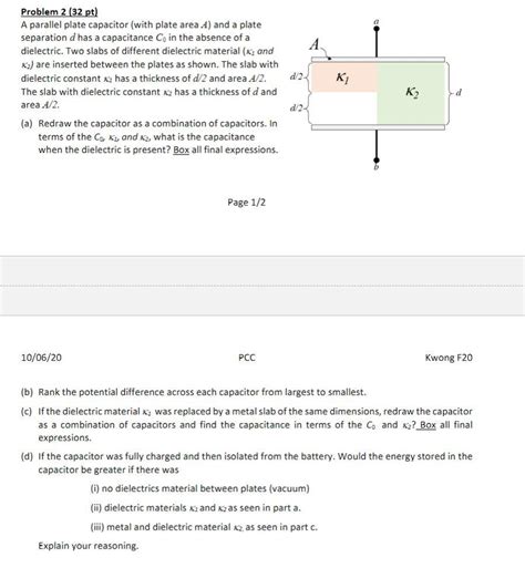 Problem 2 32 Pt A Parallel Plate Capacitor With Chegg