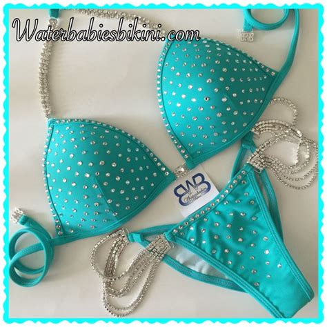 Custom Made Competition Bikini Tiffany Blue Lycra With Clear Crystals