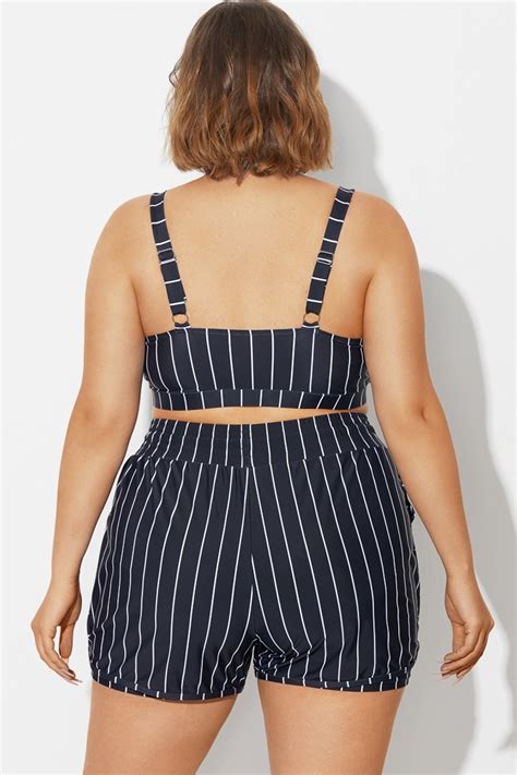 Plus Size Black White Pinstripe Bikini Top Meet Curve Meet Curve