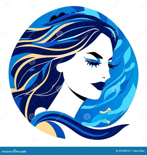 Beautiful Woman With Blue Hair And Blue Eyes Vector Illustration Stock Illustration