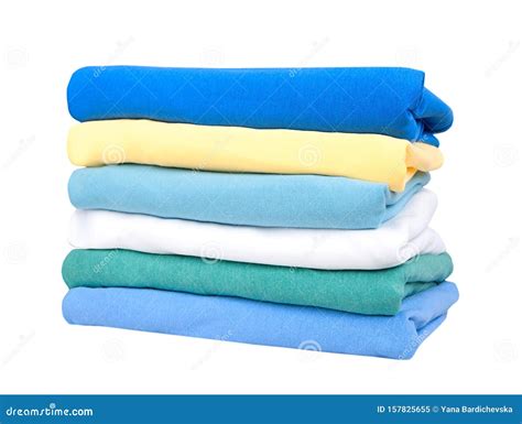 Stack of Cotton Clothes Isolated.Folded Clean Colorful Clothing on White Stock Image - Image of ...