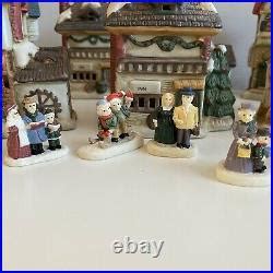 Beautiful Ceramic Christmas Village Buildings Figures Trees 16 Pieces