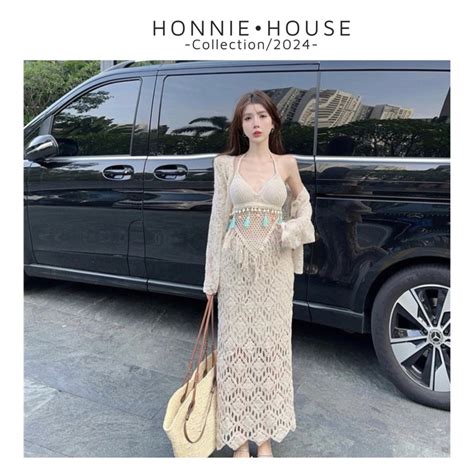 Ship hoả tốc set bikini ren sợi móc 3 món áo bra tua rua tam giác mix
