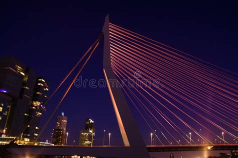 Erasmus bridge at night editorial stock image. Image of second - 99281924