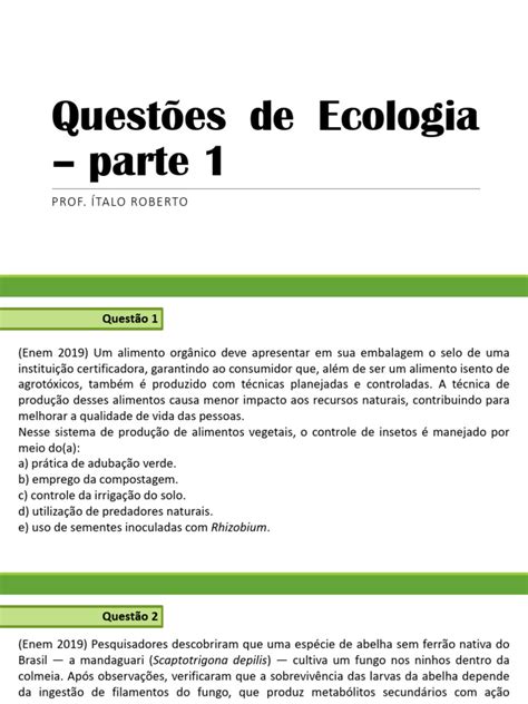 Questoes De Ecologia Do Enem - Questões de Ecologia para o ENEM 2025 | PDF