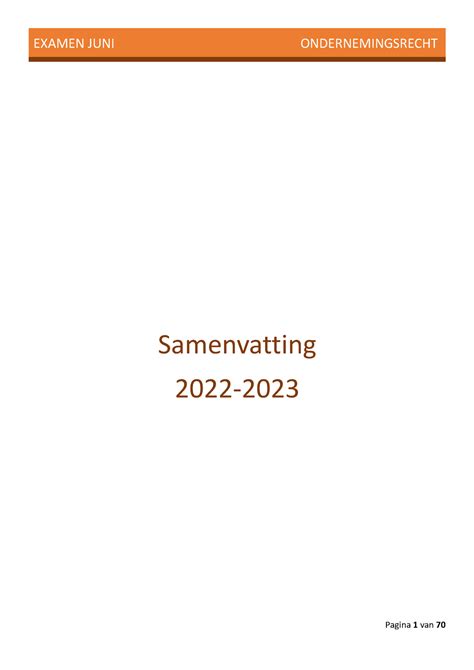 Samenvatting Ondernemingsrecht Samenvatting 2022 Inhoud Studocu