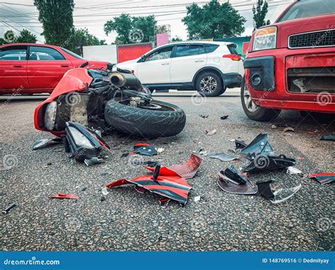 motorcycle bike accident  car crash broken  wrecked moto  road