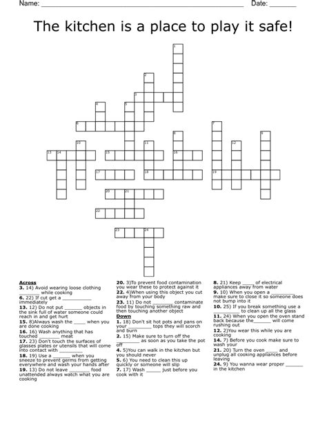 Health Safety In The Kitchen Word Search Wordmint