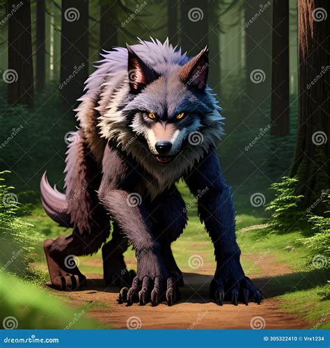 Dogman Cryptid in Forest. Werewolf Half Human Half Wolf Canine. AI ...