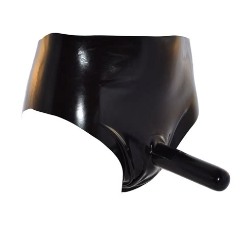 Rubberfashion Latex Briefs Short Sexy Rubber Pants With Penis Sleeve And Anal Inner Dildo
