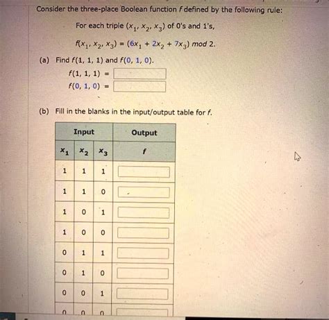 Solved Consider The Three Place Boolean Function F Defined By The