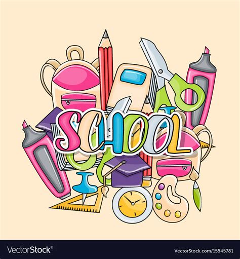 School elements clip art doodle sticker Royalty Free Vector