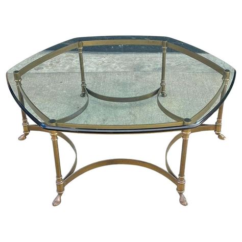 Hexagon Shape Glass Top Brass Frame Hoof Feet Coffee Table For Sale At 1stdibs Hexagonal Glass