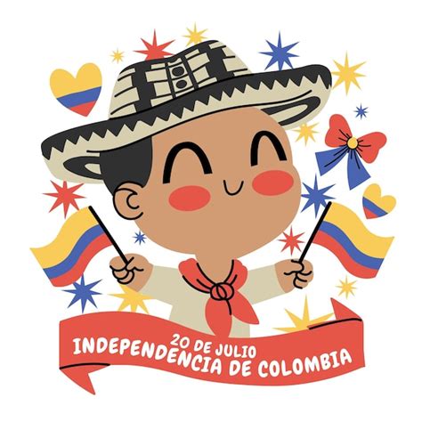 Dia De La Independencia Colombia Caricatura Free Vector Cartoon 20 De