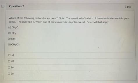 Solved Which Of The Following Molecules Are Polar Note The Chegg