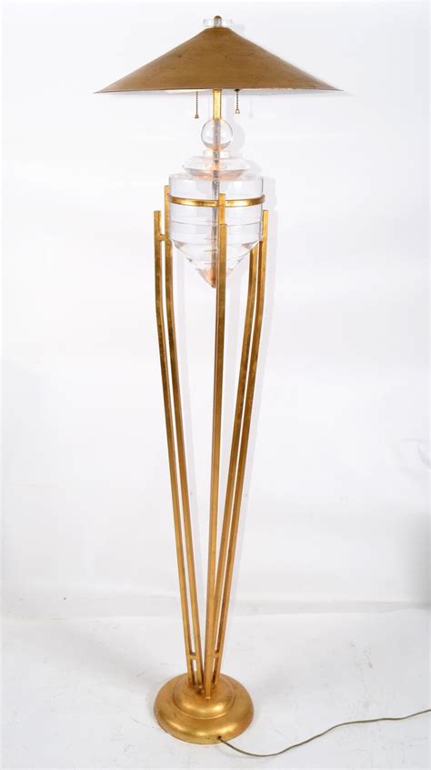 Art Deco Style Brass Metal And Stacked Lucite Module Floor Lamp Golden Shade For Sale At 1stdibs