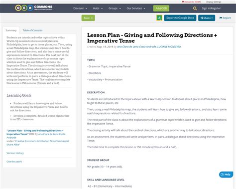 Lesson Plan Giving And Following Directions Imperative Tense OER