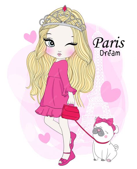 Hand drawn cute girl with pug | Premium Vector