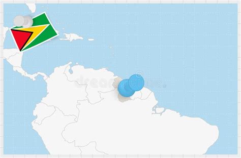 Map Of Guyana With A Pinned Blue Pin Pinned Flag Of Guyana Stock