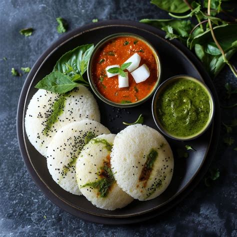 premium photo delicious indian dish idli  idly  sambar