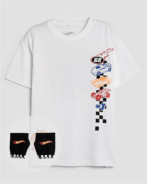 Riachuelo Camiseta infantil munhequeiras peças Hot Wheels A branca Mattel