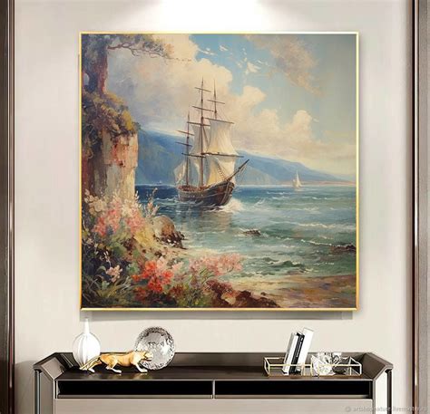 Картина пейзаж маслом Корабль в море Красивые картины природы маслом в ...