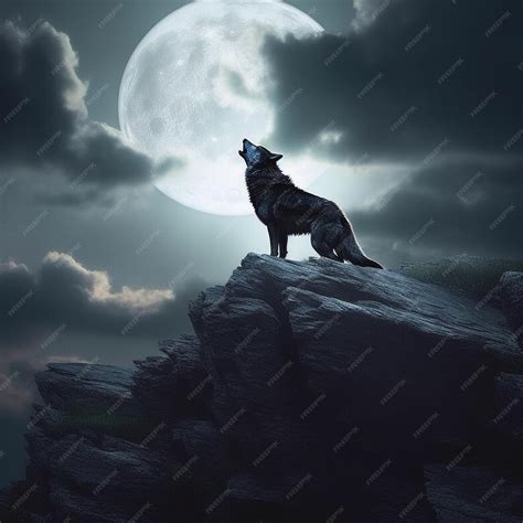 Premium AI Image | Wolf howling at night in mountain