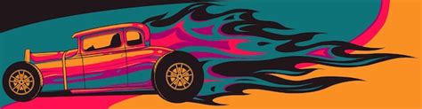 Illustration D Une Voiture Hot Rod Avec Des Flammes Vecteur Premium