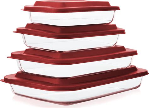 8 Piece Deep Glass Baking Dish Set With Plastic Lidsrectangular Glass Bakeware Set