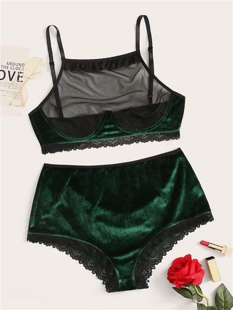 Plus Contrast Mesh Velvet Lingerie Set Artofit