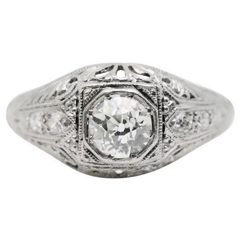 Art Deco S Diamond Filigree Dome Engagement Ring In Platinum For