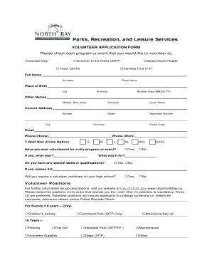 Fillable Online Parks Recreation And Leisure Services Volunteer