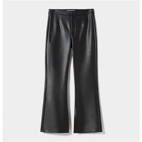 Jual Bershka Split Hem High Waisted Faux Leather Flared Trouser