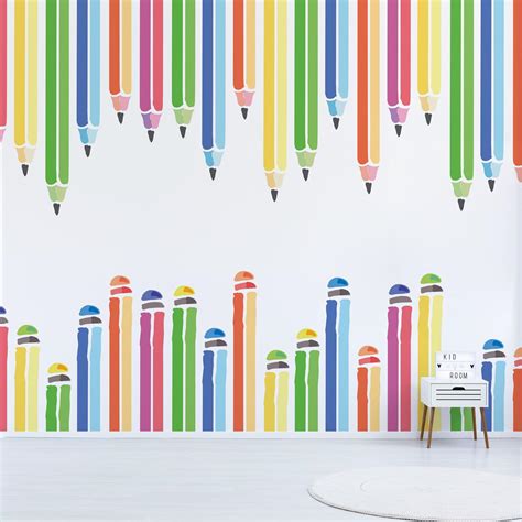 Papel De Parede Lapis De Cor - Papel de Parede Painel Lápis de Cor Aquarela 6 rolos - 9m² - Quartinhos ...