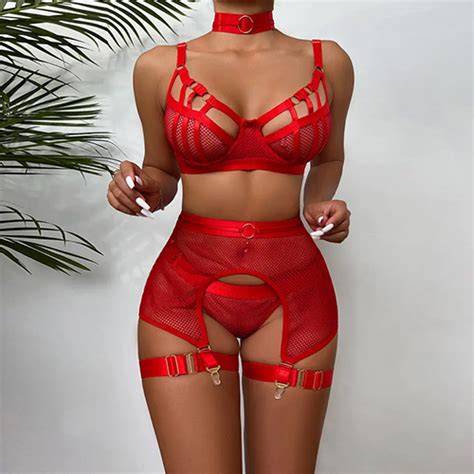 Plain Luxury Piece Women Xl Red Lace Fishnet Elegant Lingerie Set At Best Price In Guangzhou