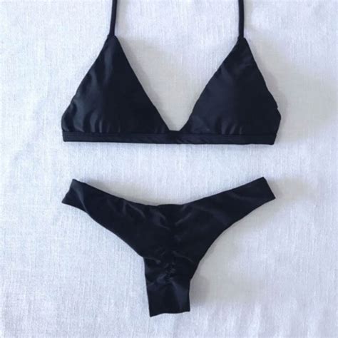 SCRUNCH BIKINI TRIANGLE BLACK SET TOP BOTTOM Bella Art