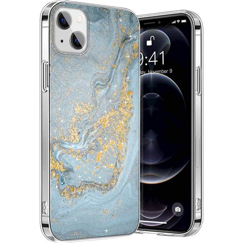 Saharacase Marble Series Case For Apple Iphone 13 Mini Blue Gold