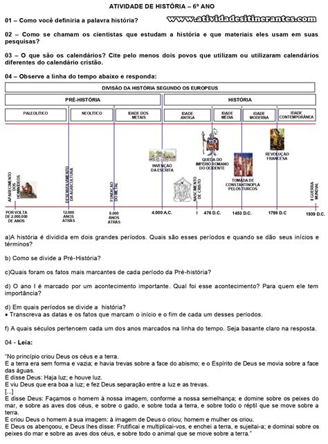 Exercícios Sobre Tempo Histórico é Cronológico Gabarito 6 Ano EDUKITA