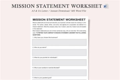 Mission Statement Worksheet Graphic by watercolortheme · Creative Fabrica