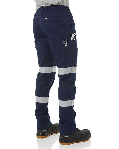 Bisley Taped Biomotion Stretch Cotton Drill Elastic Waist Cargo Work Pant Navy Buy Online