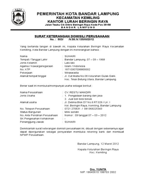 Detail Contoh Surat Permohonan Domisili Perusahaan Koleksi Nomer 4