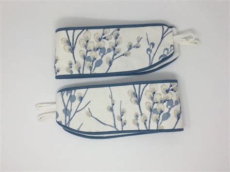 Laura Ashley Pussy Willow Off White Seaspray Blue Handmade Pair Curtain Tie Backs Piped Seaspray