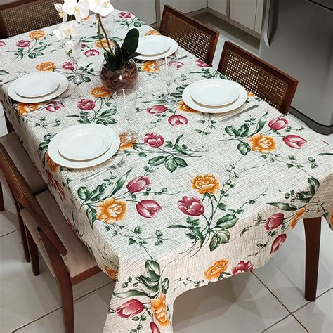 Toalhas De Mesa 6 Lugares Retangular - Toalha de Mesa Retangular 6 Lugares Linhão Estampado 2,20m X 1,40m Sala ...