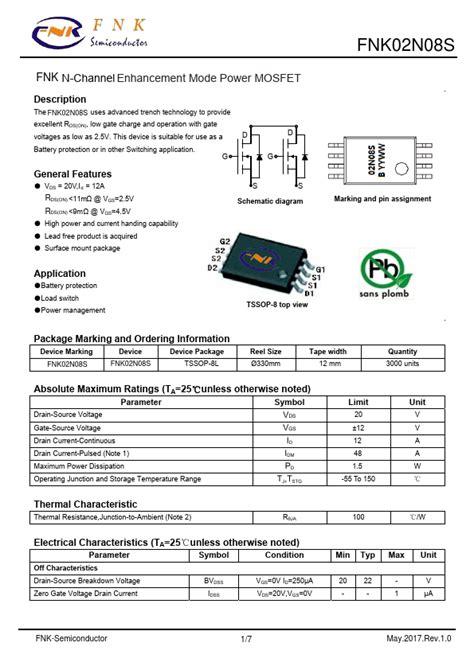 FNK02N08S FNK MOSFET Hoja de datos Ficha técnica Distribuidor