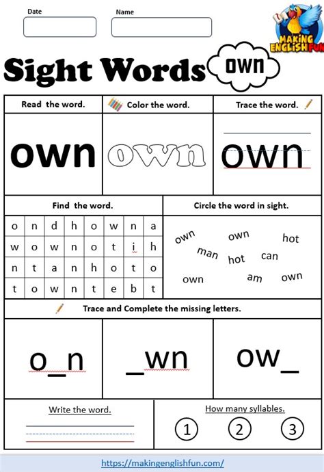 Free Printable Grade Dolch Sight Word Worksheet Ownmaking