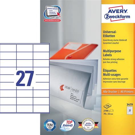 Avery Zweckform 3479 Universele Etiketten Ultragrip Wit 100 Vel 27